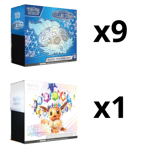 9x Stellar Crown Elite Trainer Boxes, 1x Prismatic Evolution Elite Trainer Box Bundle (Pre-Order)(01/17/2025)